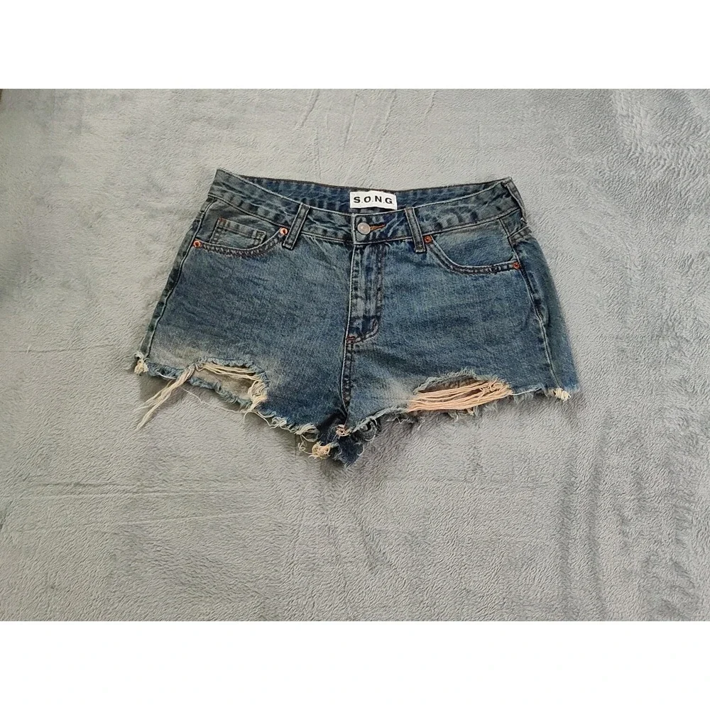 SONG Shorts Womens Size 11 Blue Distressed Denim Cutoffs Medium Rise Waist 30